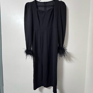 SHEIN Black Long Sleeve Dress with Feather Cuffs